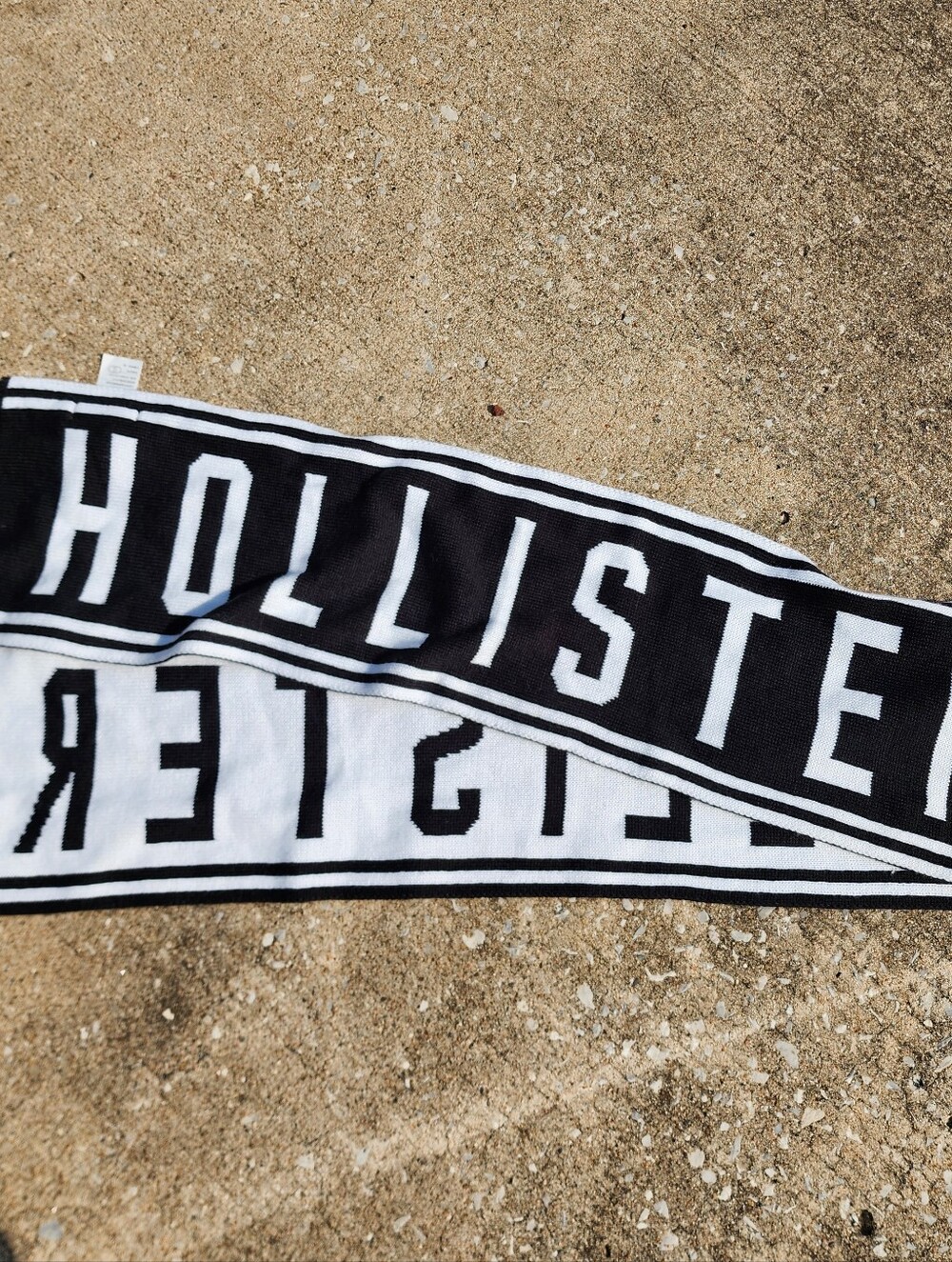 Hollister Knit Scarf Preppy Stadium Black White Logo Collegiate Reversible